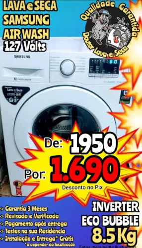 LAVA E SECA SAMSUNG BRABCA AUR WASH INVERTER TUDO FUNCIONANDO MUITO LINDA 