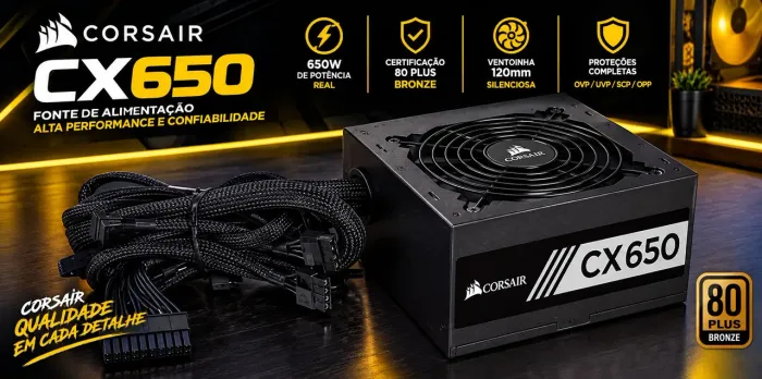 Fonte Corsair CX 650w 80 Plus Bronze. Aceito Cartão. 