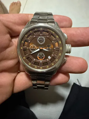 Relogio Timberland Masculino Cronografo Aco Mostrador Marrom Original