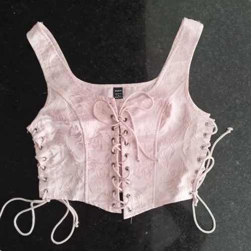 Cropped amarração Rosa bebê Barbie Corset Corselet
