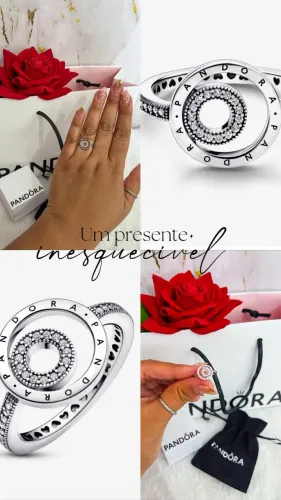 Anel Pandora prata círculo logo pavé