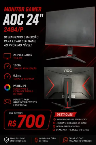 ? MONITOR GAMER AOC HERO 24G4/P - 24? IPS | 180Hz | 0,5ms