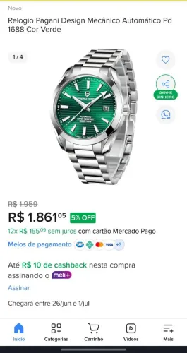 Relógio Pagani Design Mecânico Automático PD1688 COR VERDE