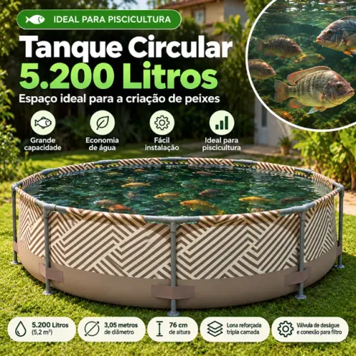 Tanque Circular 5.200 L para Criação de Peixes e Piscicultura - Similar a Geomembrana