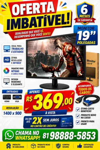 Monitor 19 polegadas novo na caixa com Garantia de 6 meses R$ 369,00