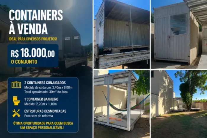 2 Containers Conjugados + Container Banheiro à Venda