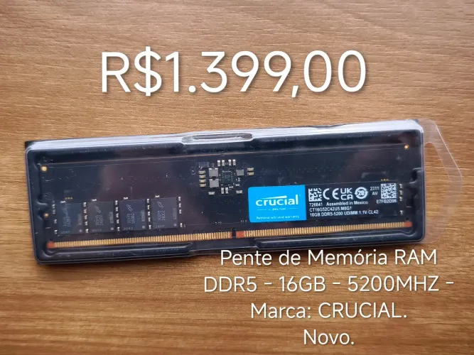 Pente de Memória RAM DDR5 16gb 5200mHz