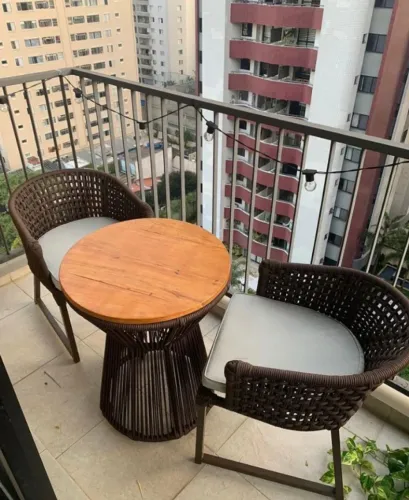 CONJUNTO BISTRO DE CORDA NÁUTICA - TAMPO DE MADEIRA