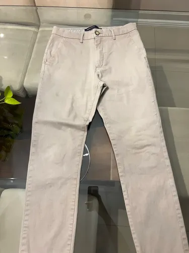 calça alfaiataria bege slim