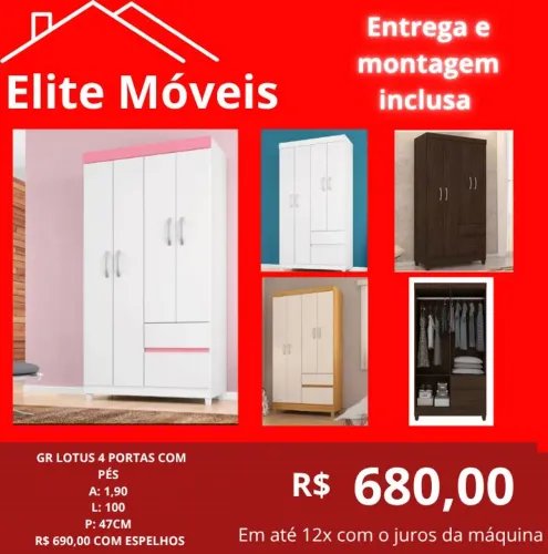 680,00 Com a montagem e a entrega guarda roupa novo na caixa com garantia de fabrica.