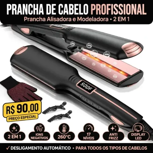 Prancha de Cabelo Profissional, Prancha Alisadora e Modeladora 2 EM 1, Íons Negativos