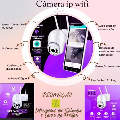 Câmera Mini Dome Wifi Ip 1080P Zoom 4x a Prova D'água Detecção Movimentos c/ Notificação