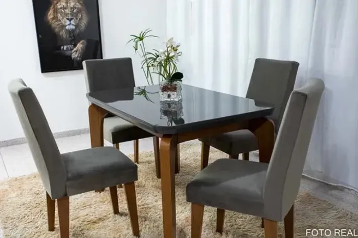 Mesa Jantar Londrina Imbuia 120×80 4 Cadeiras Luxo Grafite Até 12x - Frete Grátis