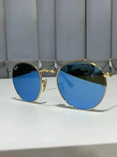 Rayban Round espelhado azul dourado 