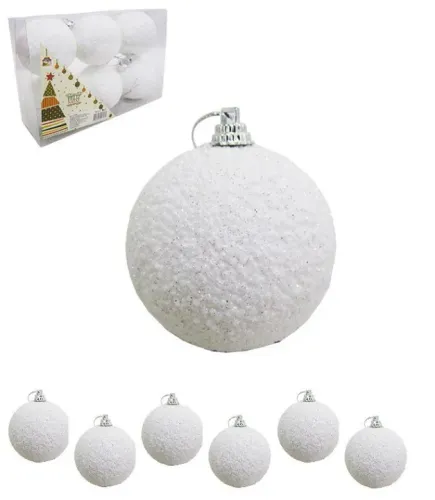 Bola De Natal Luxo Com Glitter N.6 Com 6 Pçs Nt19001 Branca