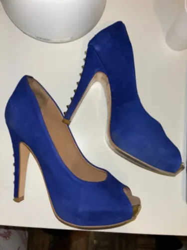 Sapato Peep Toe Azul Bic