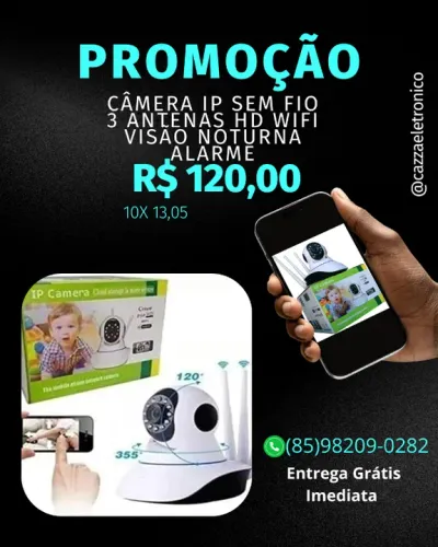 Câmera Ip Sem Fio 3 Antenas Hd Wifi Visão Noturna Alarme
