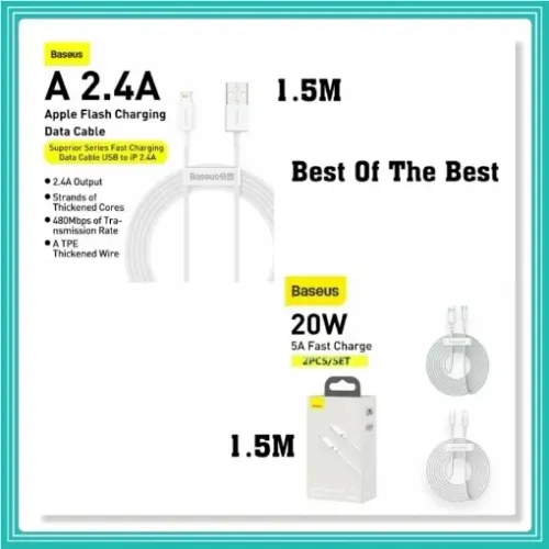 (KIT DE 2) Cabo Lightning de dados USB-A Baseus Superior Series 2.4A 1,5M, Ou Lightning Ti