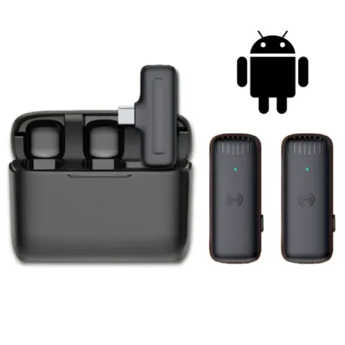 Microfone de Lapela Duplo Sem Fio Wireless Caixa de Carregamento USB-C Tipo C Android iPho