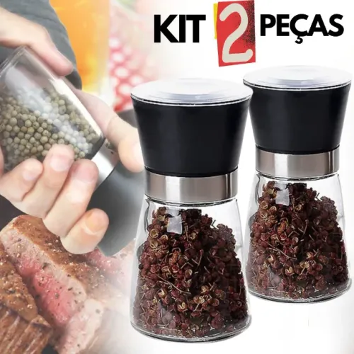 Kit 2 Moedor Especiarias Sal Pimenta Em Vidro Aço Inox