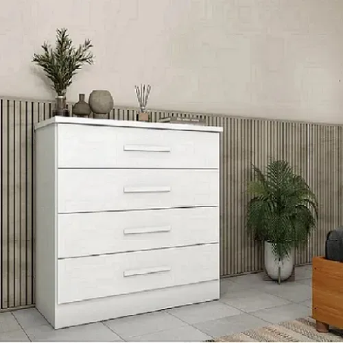 Cômoda 4 Gavetas Suecia Puxadores MDF Branca