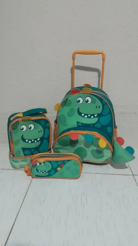 Kit mochila escolar infantil com rodinhas