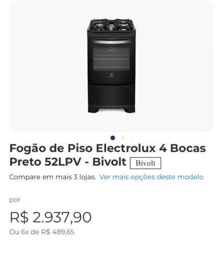 Fogão de Piso Electrolux 4 Bocas Preto 52LPV - Bivolt