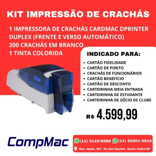 Impressora de Cartões e Crachás Frente e Verso Automático Garantia de 5 anos e Nota Fiscal