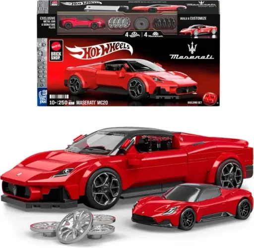 Mattel Brick Shop Hot Wheels Maserati MC20 em escala 1:32.