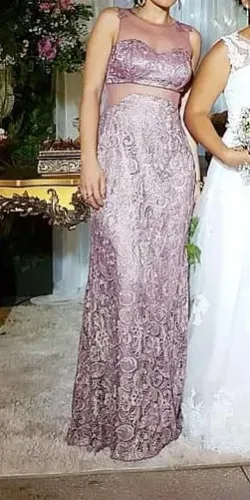 Vc vai arrasar com esse vestido longo de festa alto padrão, rosa malva em renda Guipir.