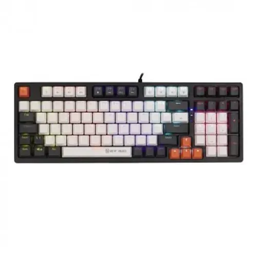 Teclado Mecânico Gamer New Hero Arkana, Rainbow, Switch Blue, ABNT, USB, Branco e Cinza