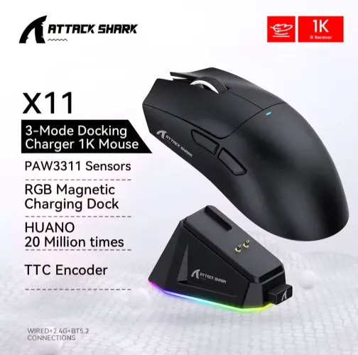 Mouse Gamer Attack Shark X11 - Sem Fio / Ultra Leve