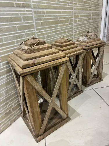 Trio de lanternas rústicas para decoração 