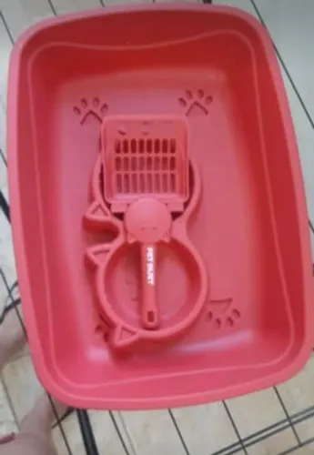 Kit caixa de areia para gatos + comedouro + bebedouro + pazinha