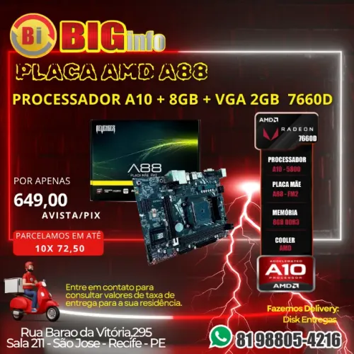 Kit Upgrade - A10 + Placa Mae + Placa Video 2gb + 8gb Ram