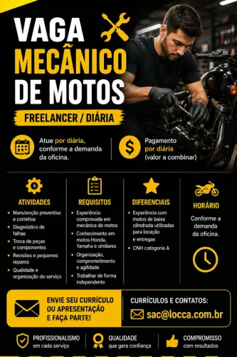 VAGA - MECÂNICO DE MOTOCICLETAS (FREELANCER / DIÁRIA)