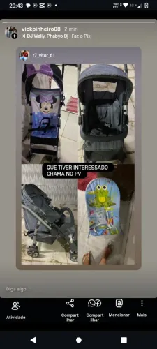 Carrinho de bebê e cadeirinha de balanço 