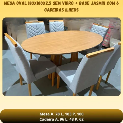 Mesa oval c 6 cadeiras Ilheus 
