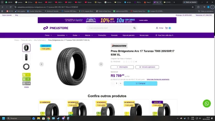2 pneus aro 17 Bridgestone