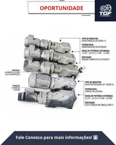 Lote 5 Motoredutores Industriais (Séries F e K) - Pronta Entrega<br>Descrição: