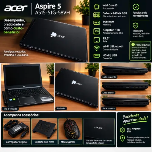 ACER ASPIRE 5 A515-51G - i5 + GeForce 940MX + SSD Kingston 1TB