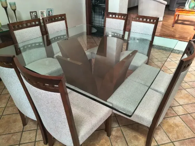 Mesa jantar 08 cadeiras madeira maciça - Móveis Sierra