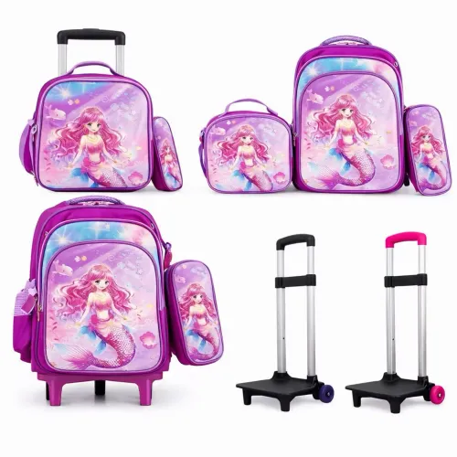 Mochila Escolar Infantil com Rodinhas + Carrinho + Lancheira + Estojo - Diversas Opções  