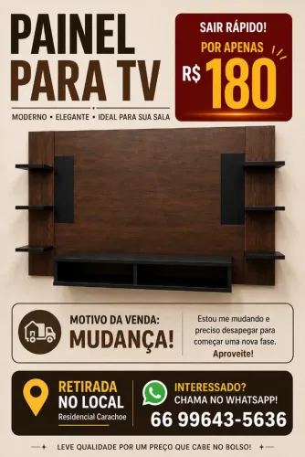 Painel para TV com acabamento madeira escuro MDF
