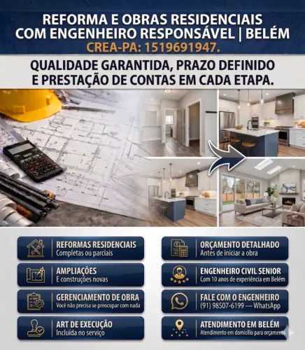 Reforma e Obras Residenciais com Engenheiro Responsável | Belém