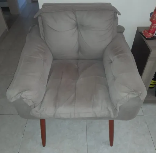 Poltrona Decorativa Opalla Sala Suede Bege Escur