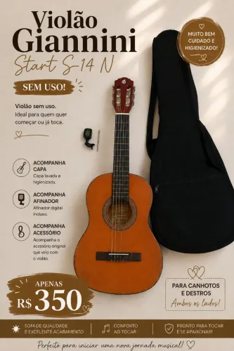 VIOLÃO GIANNINI START S-14 N + KIT COMPLETO ? R$ 350,00