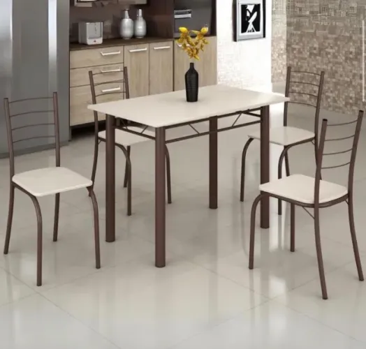 Mesa 4 Cadeiras Rio 60×100 Marrom/Off White - TEIXEIRA - Fabricante: Móveis Teixeira - Co