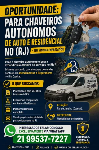 CHAVEIROS AUTONOMOS DE AUTO E RESIDENCIAL NO (RJ) - SEM VINCULO EMPREGATÍCIO
