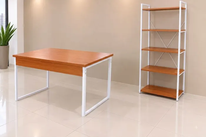 Mesa e estante para escritório